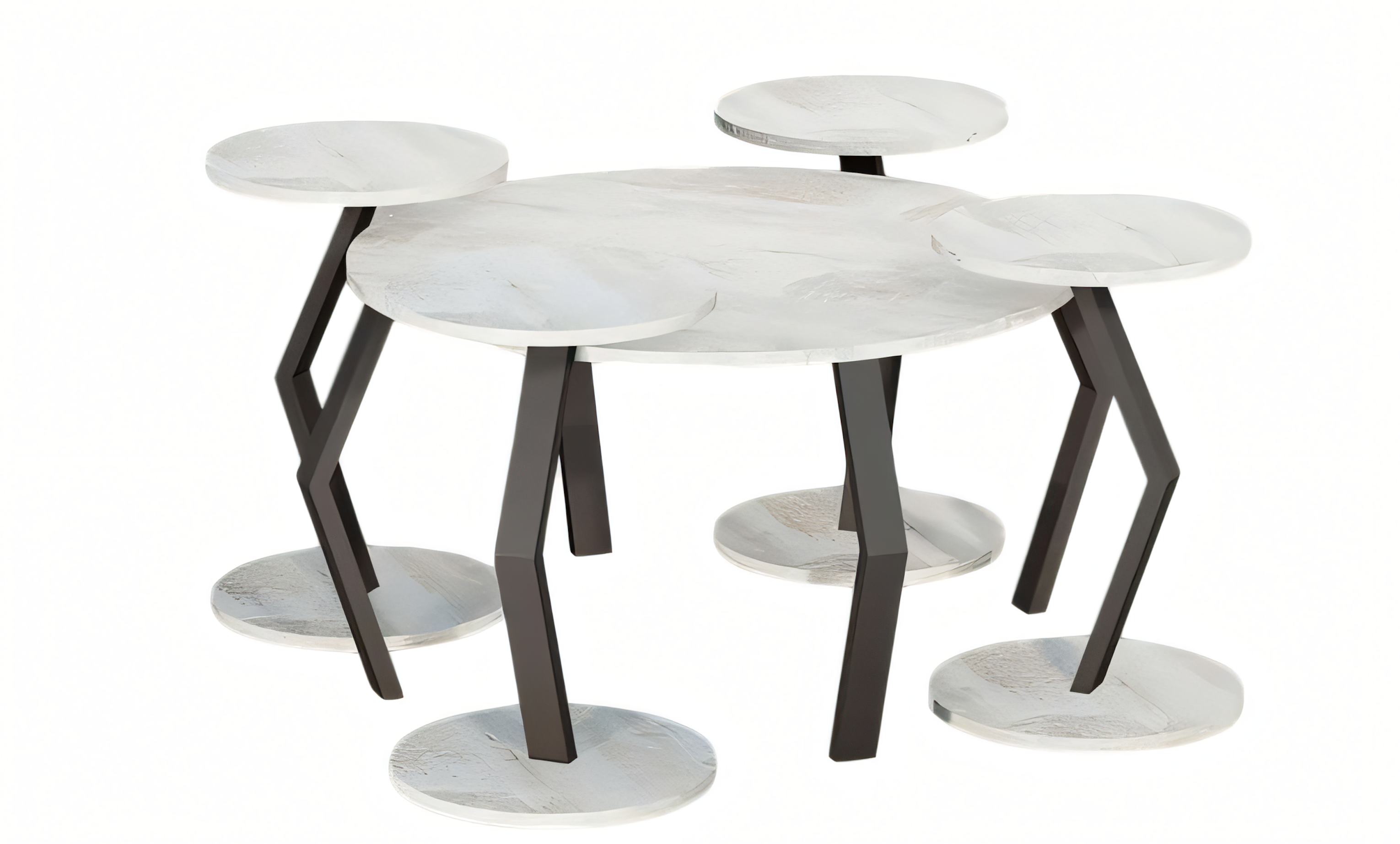 Designer Tisch Set mit Marmorplatten und geometrischem Metallgestell