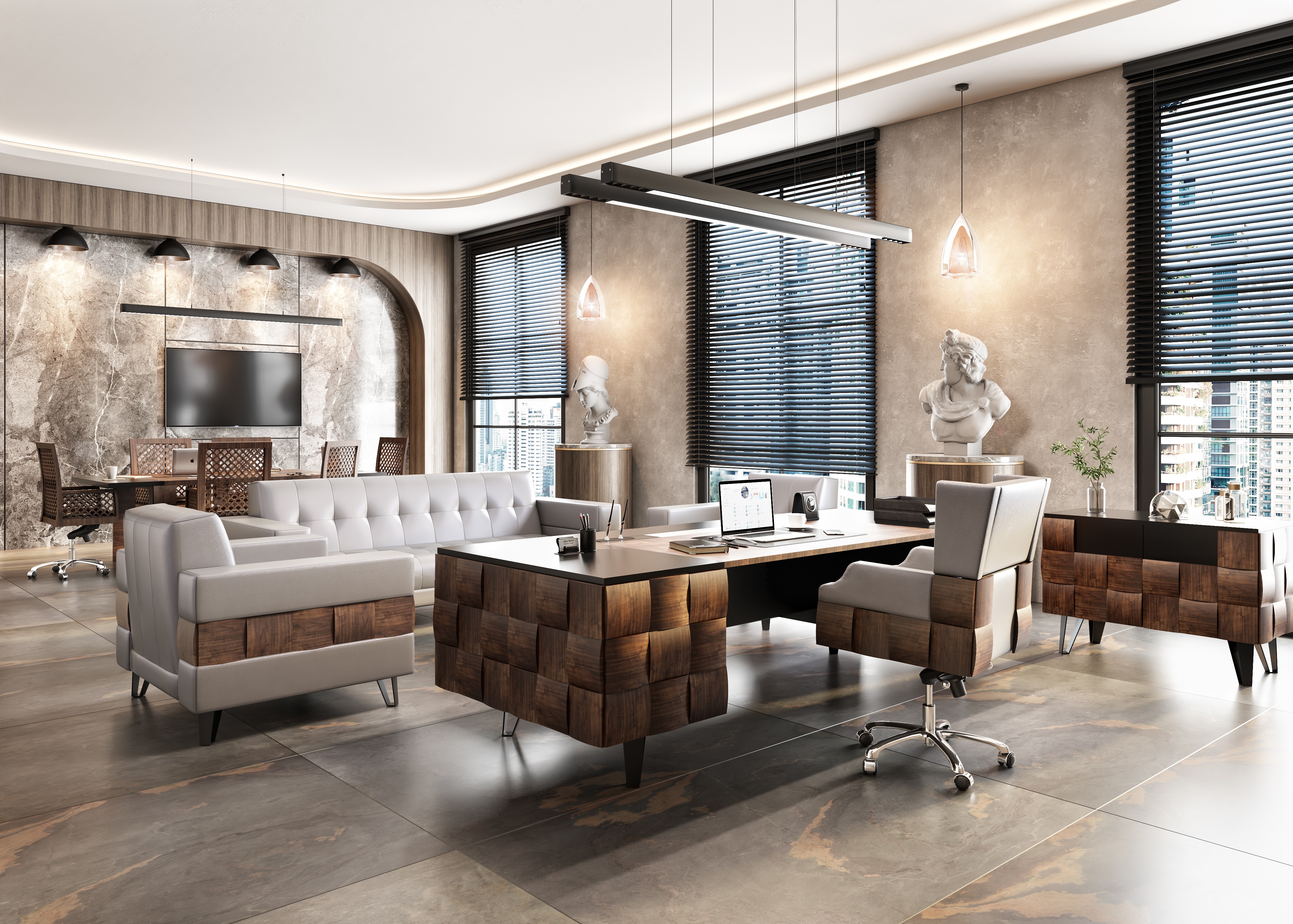 Arbeitszimmer-Set Braun Holz modern mit Schreibtisch Sideboard