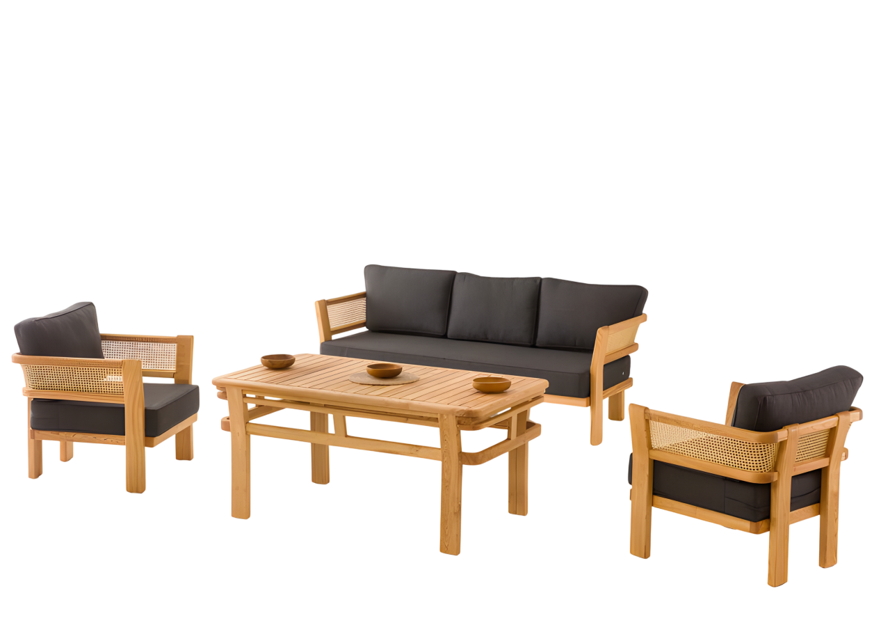 Gartenmöbel Set Schwarz Holz Textil Modern für Außenbereich