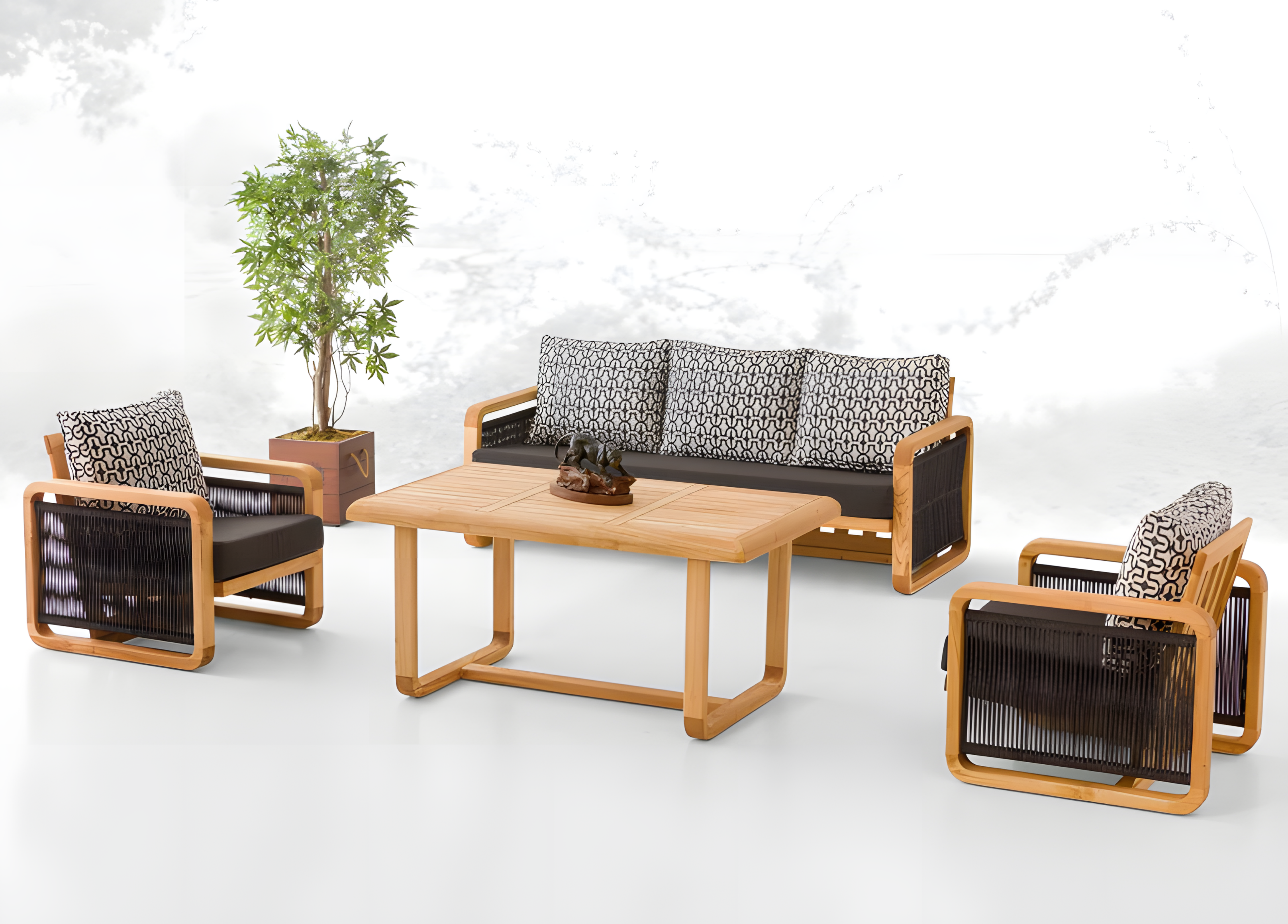 Gartenmöbel Set Schwarz Holz Textil 4-teilig modernes Design