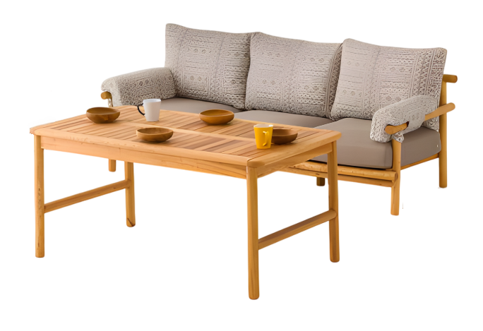 Gartenmöbel Set aus Holz und Textil in Beigeton, stilvoll