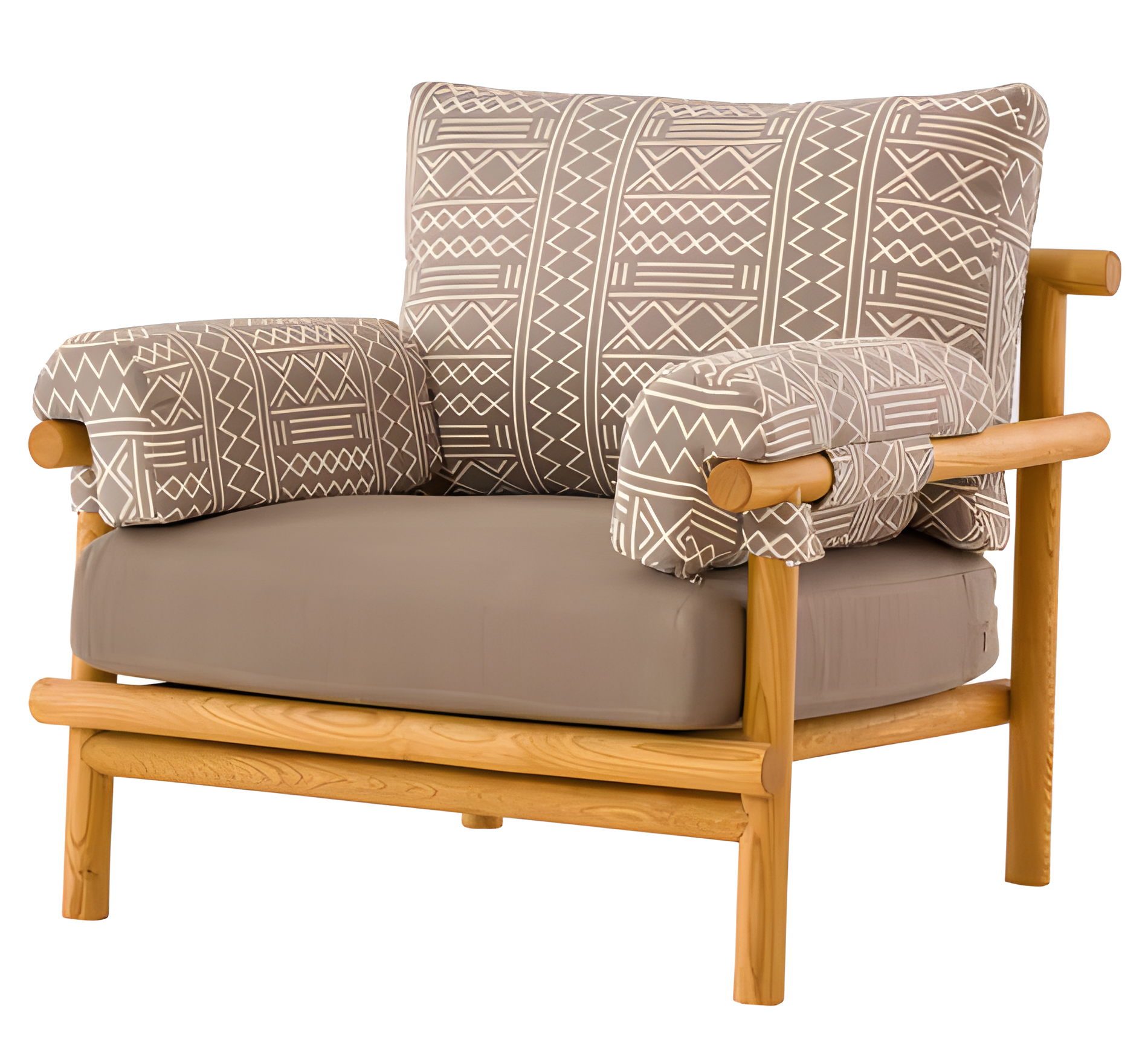 Moderner beiger Stoffsessel aus Holz für Terrasse und Balkon