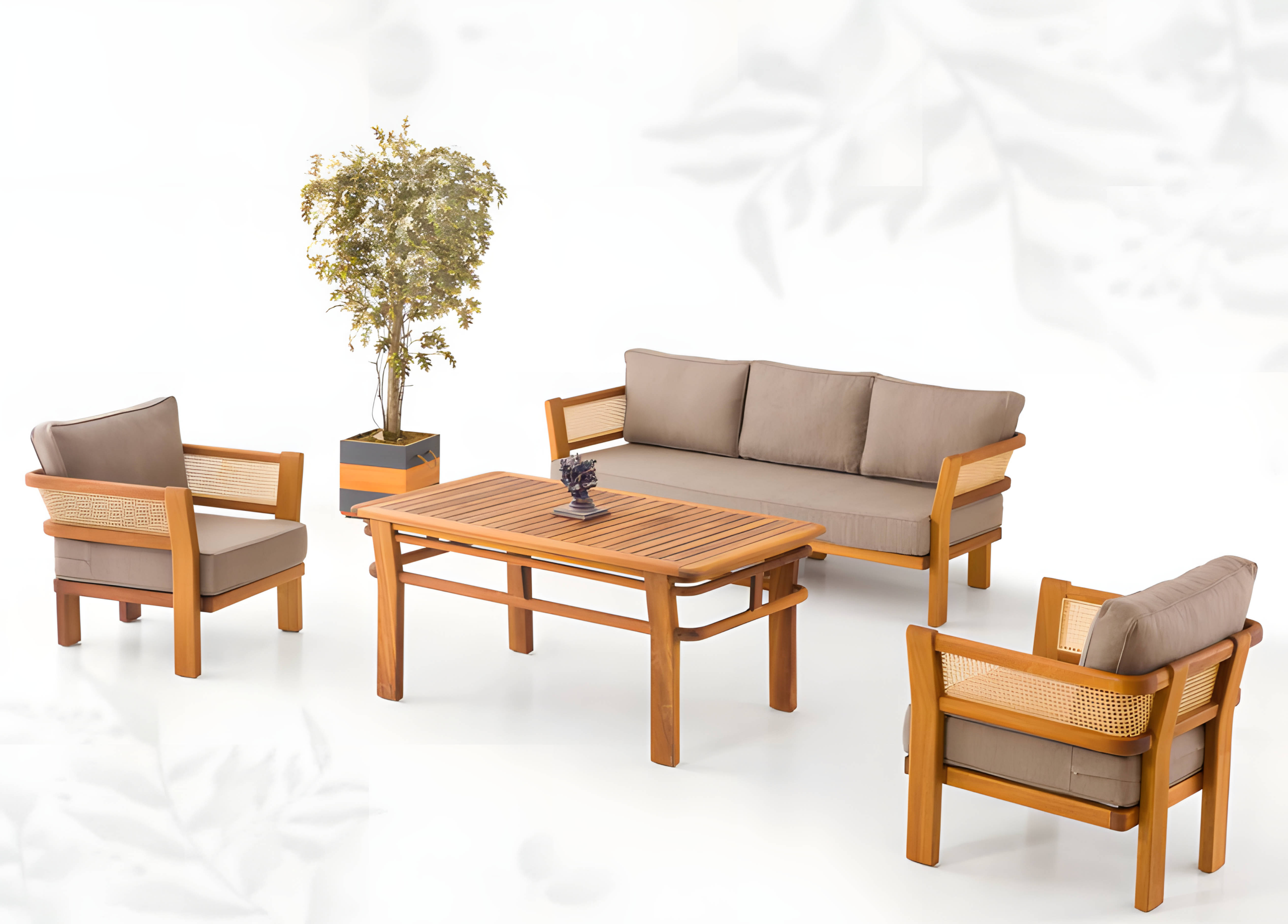Gartenmöbel Set aus Holz und Textil in Beige – Elegantes