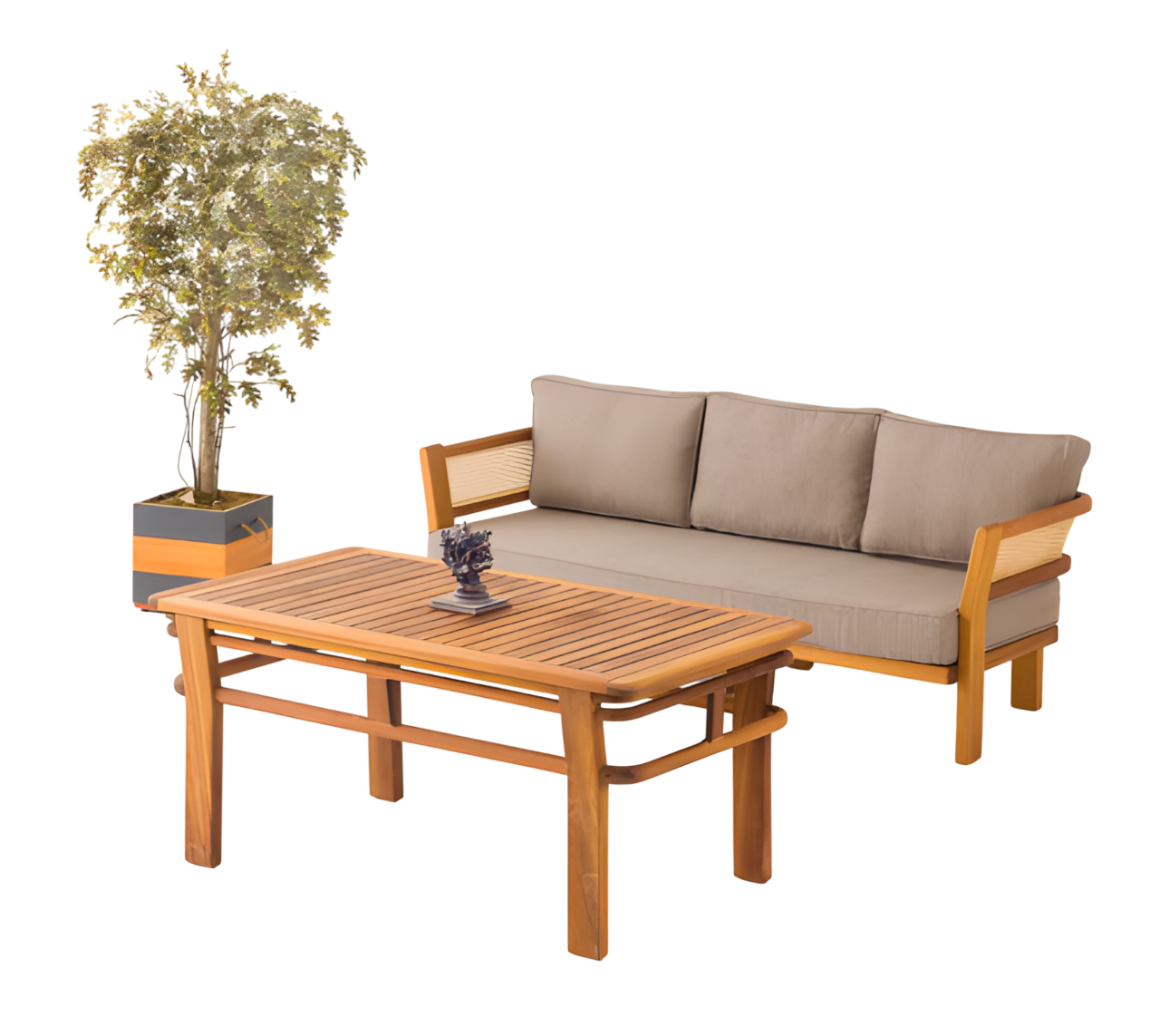 Gartenmöbel Set aus Holz und Textil in Beige stilvoll