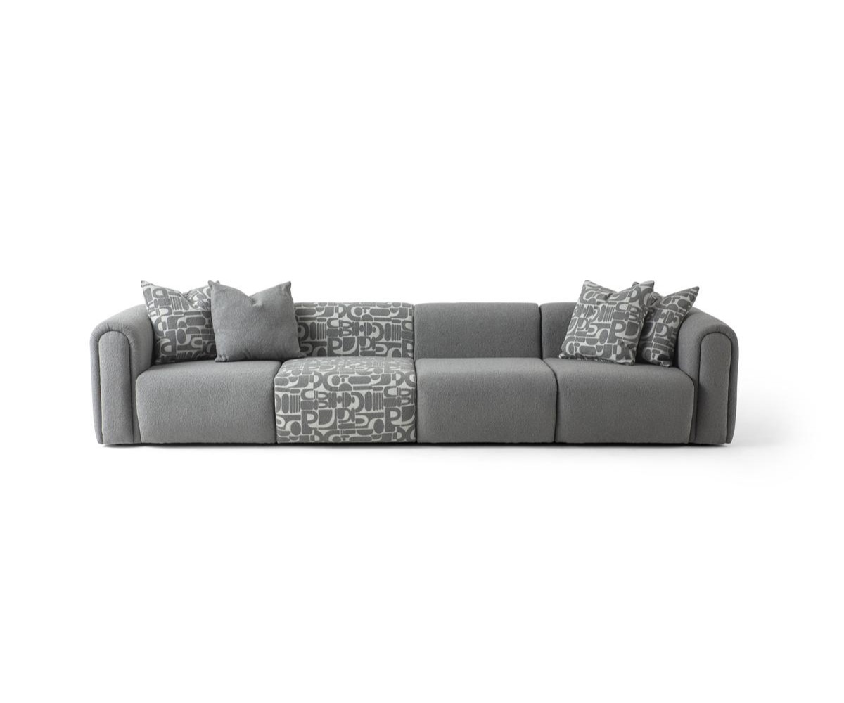 Elegantes graues Stoffsofa mit Holzrahmen für modernes Wohnzimmer