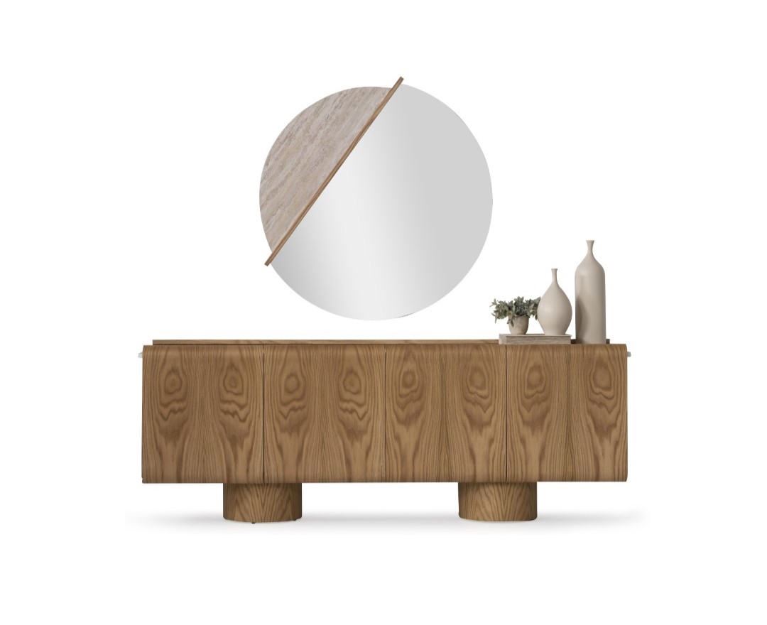 Elegantes braunes Esszimmer Set mit Sideboard und Spiegel in modernem