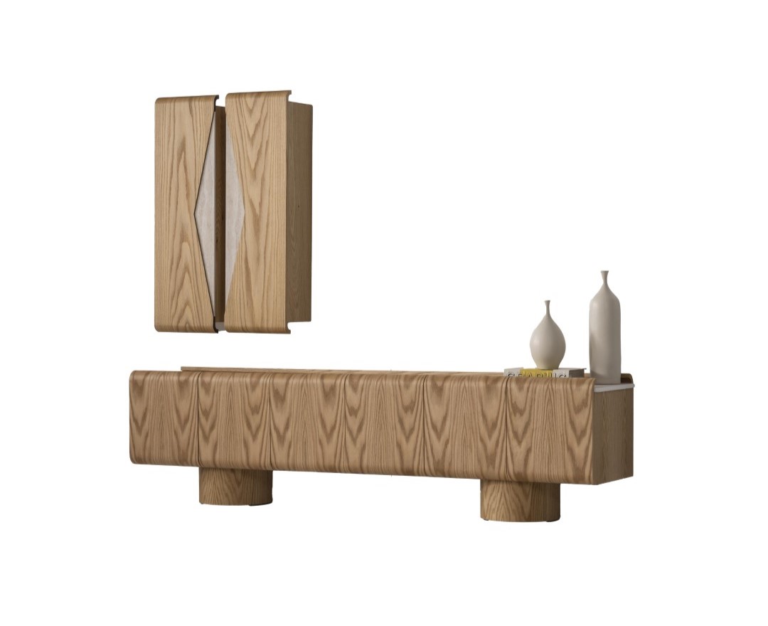 Holz TV-Schrank und Wandschrank Set in Braun modern elegant