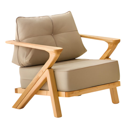 Moderner beiger Holz-Textil Sessel für Terrasse und Balkon