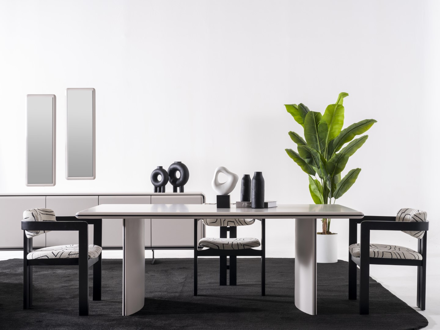 Elegantes Beiges 7-tlg. Esszimmer Set aus Holz mit modernen Design