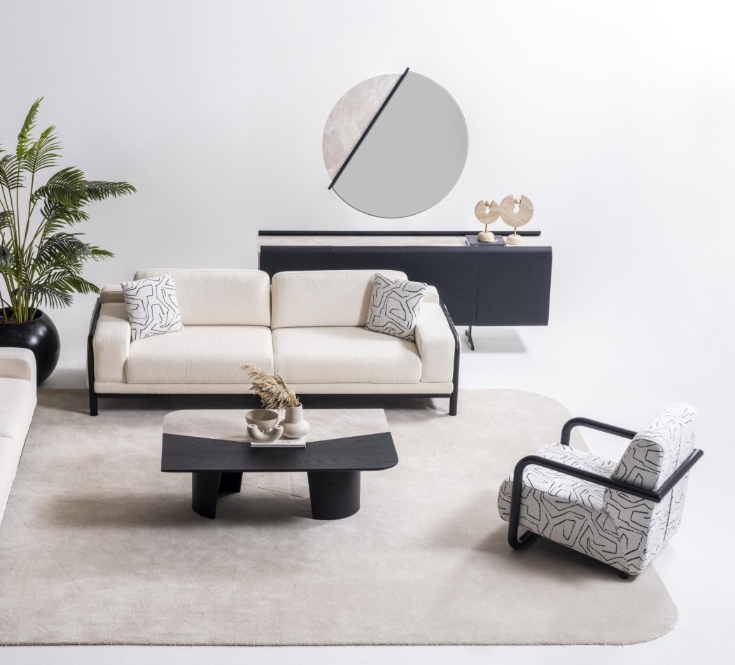 Beige Wohnzimmer Set aus Textil modern, 3-Sitzer Sofa und Sessel