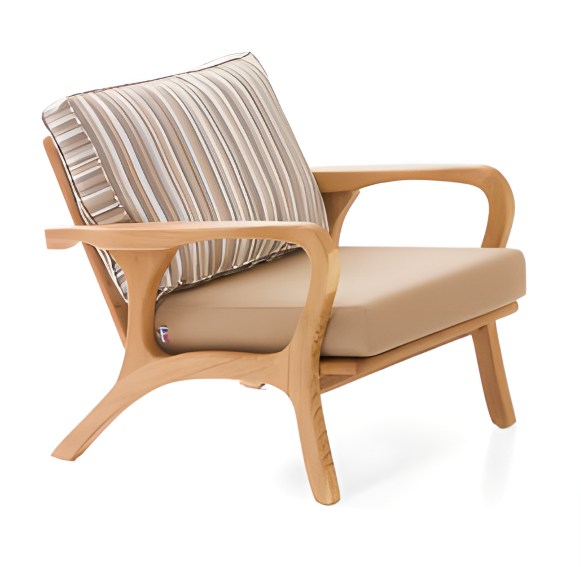 Beiger Stoff- und Holzsessel im modernen Design