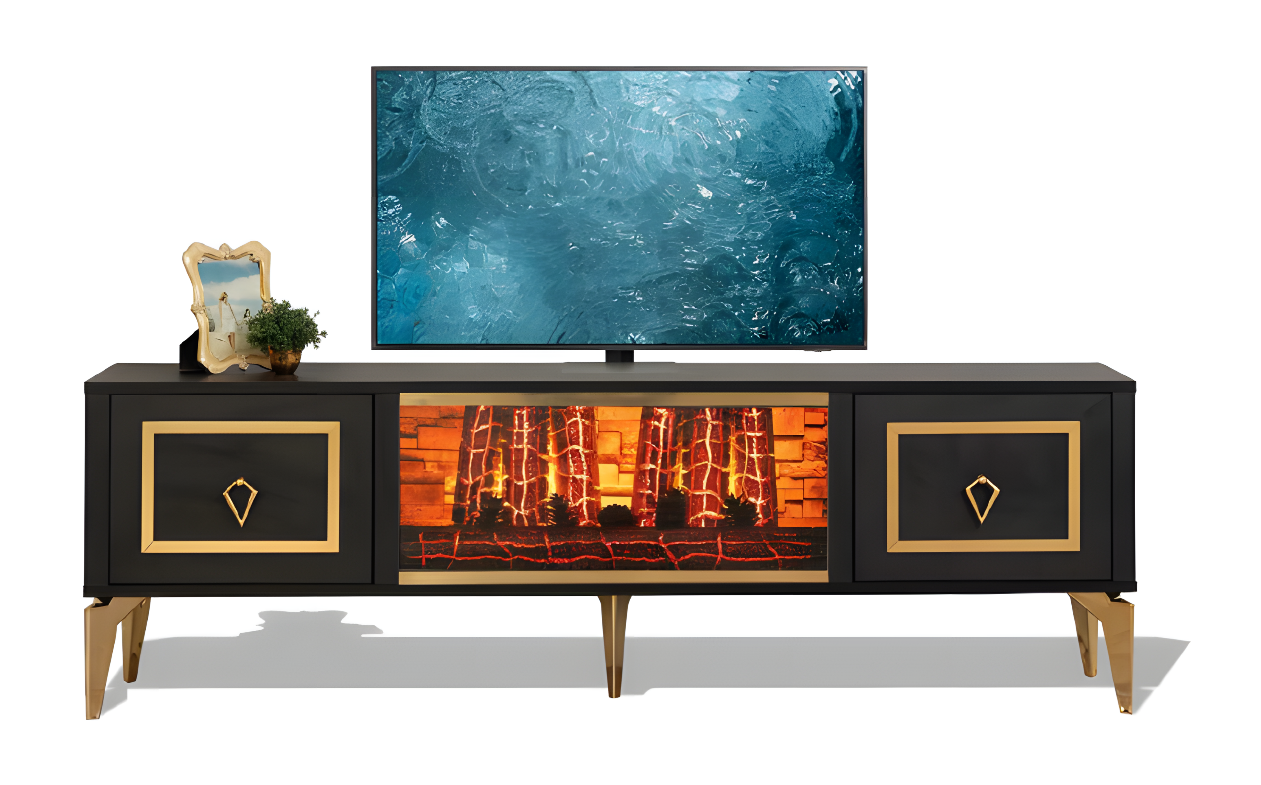 Fernsehschrank mit langlebigen Hartplastikfüßen in moderner Optik