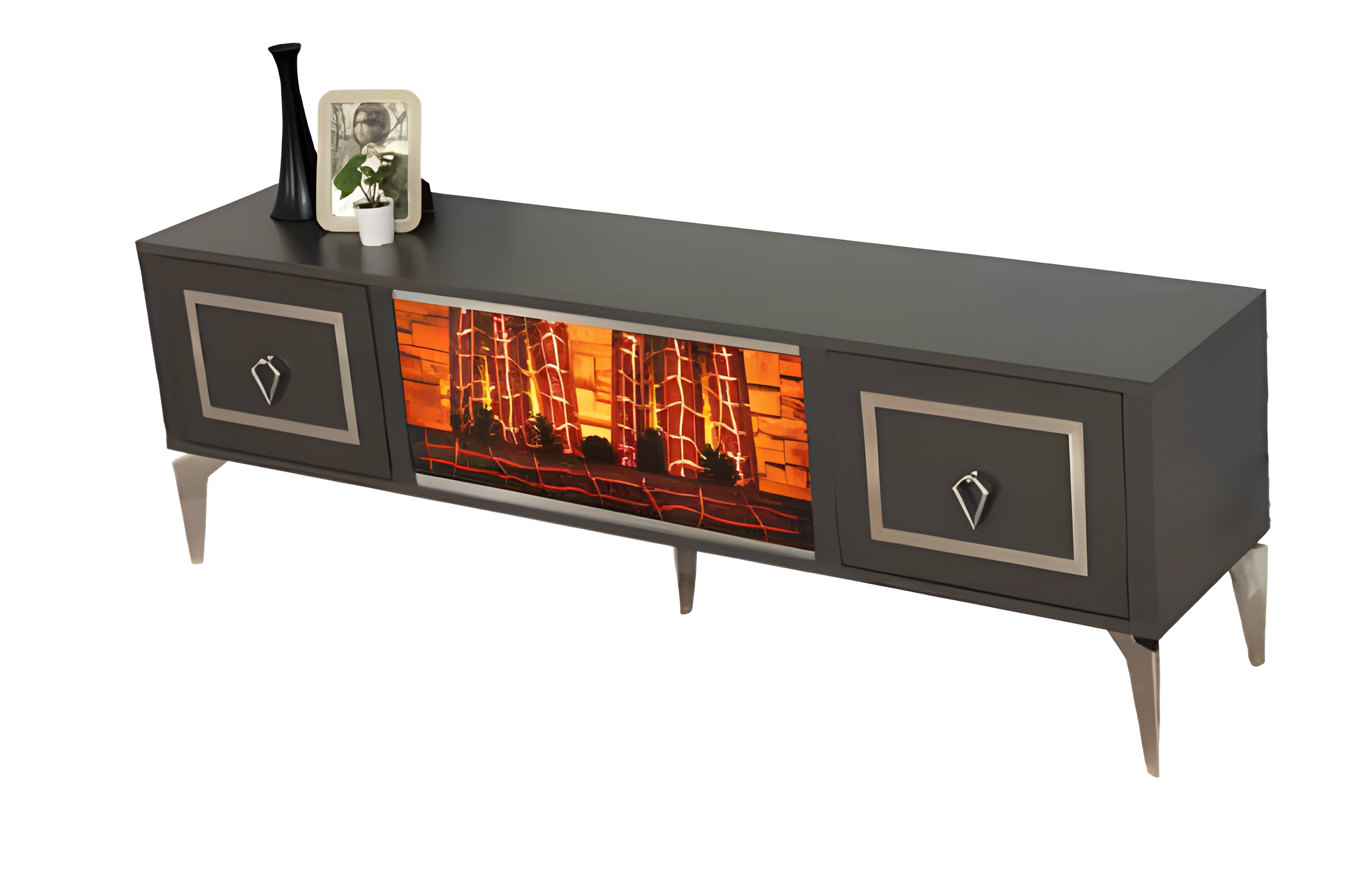 Designer-TV-Lowboard mit eleganten Metallgriffen und klaren Linien