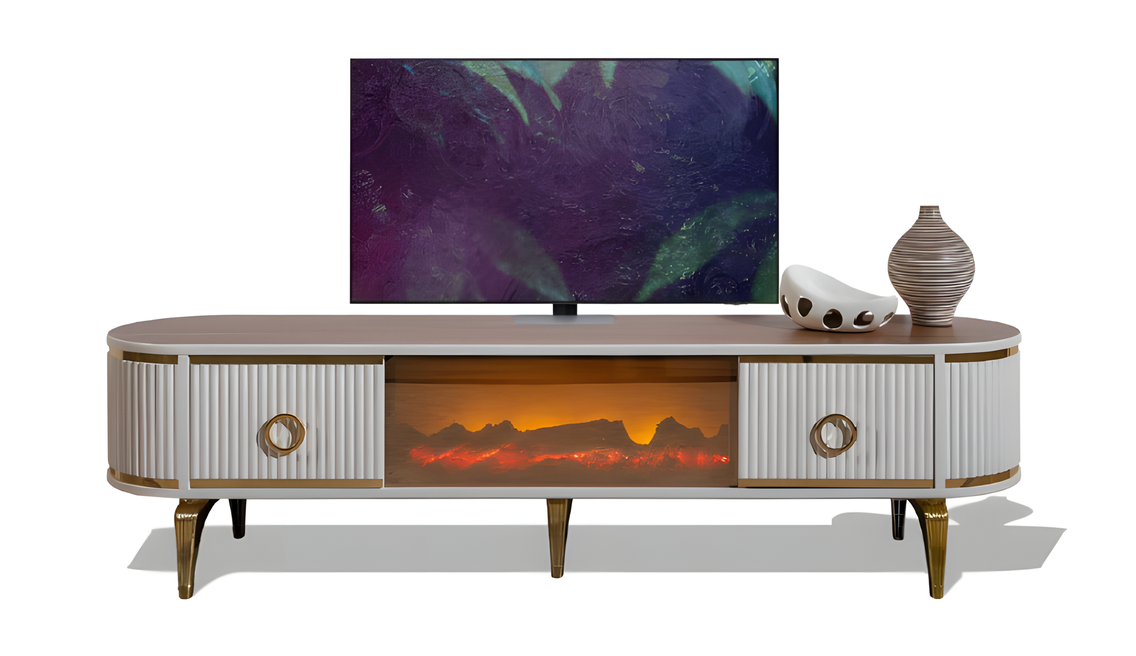 Fernsehmöbel mit Kamin, Farbwechsel-LEDs und integriertem Soundsystem