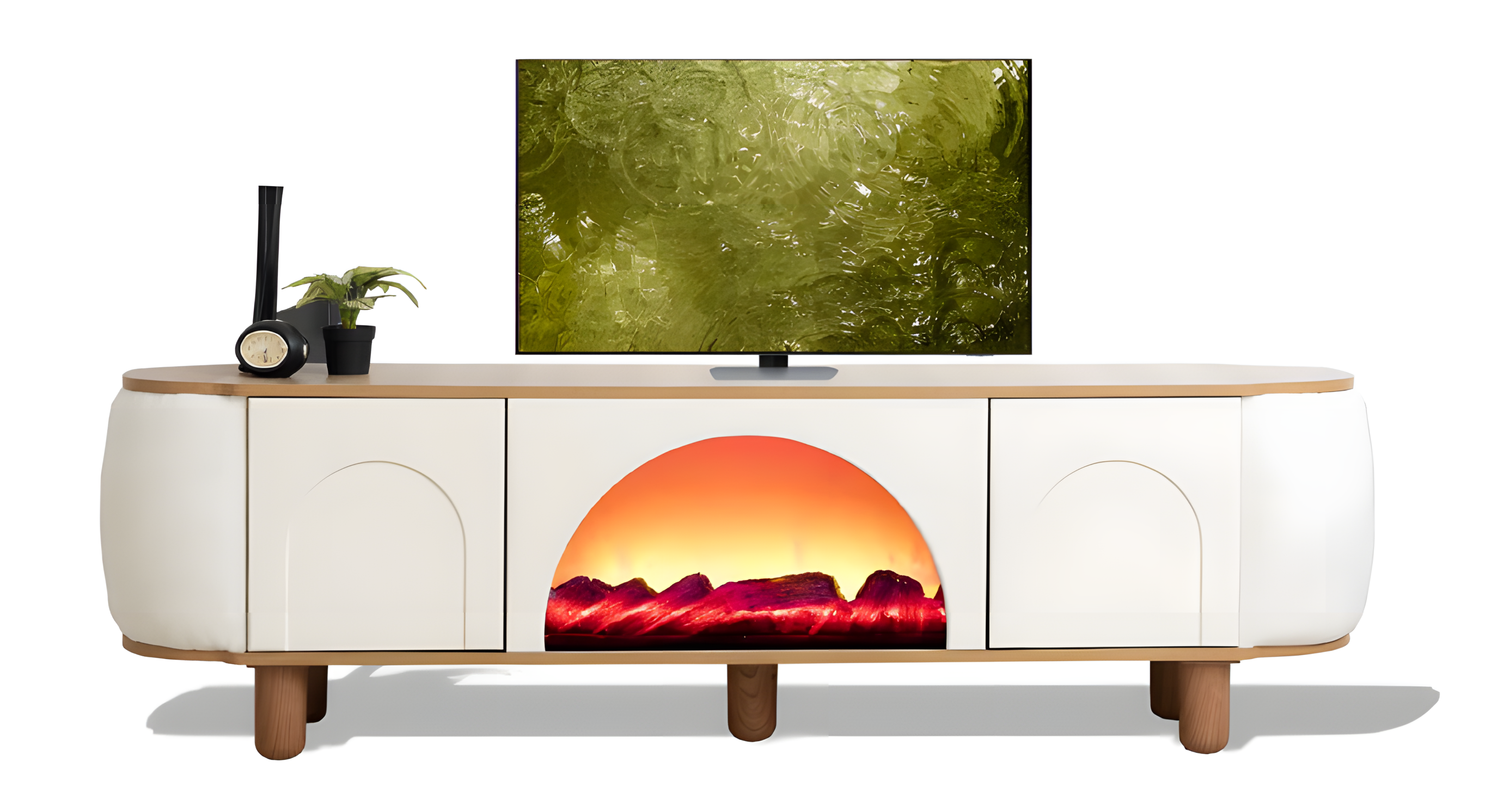 Edler Kamin mit Stoffseitenwänden Bluetooth-Sound Farbwechsel und Push-System