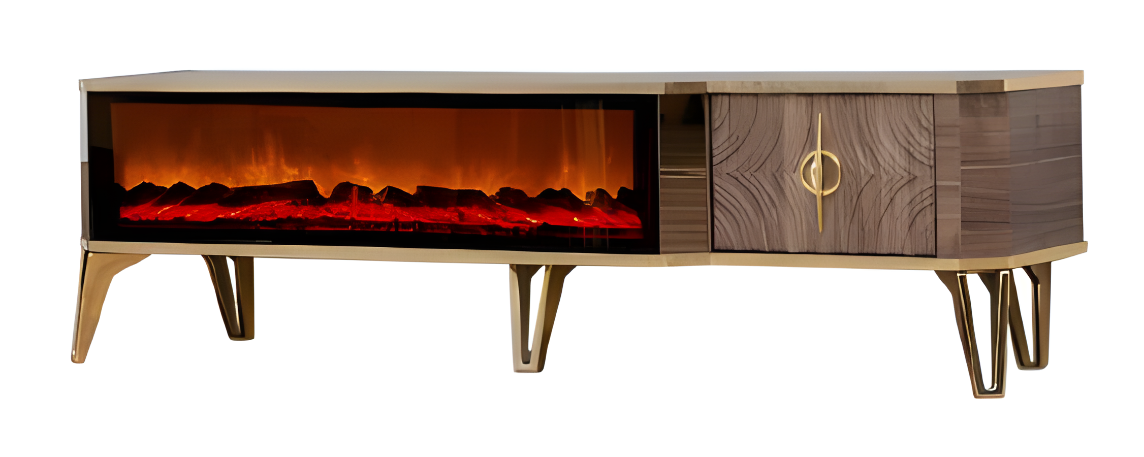 Gemütliche Atmosphäre dank Kaminimitation LED-Technik und praktischem Stauraum