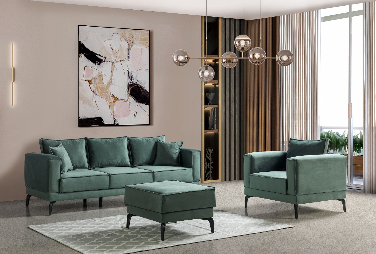 Harmonisches Interieur, stilvolles Set aus Sofa und Sessel