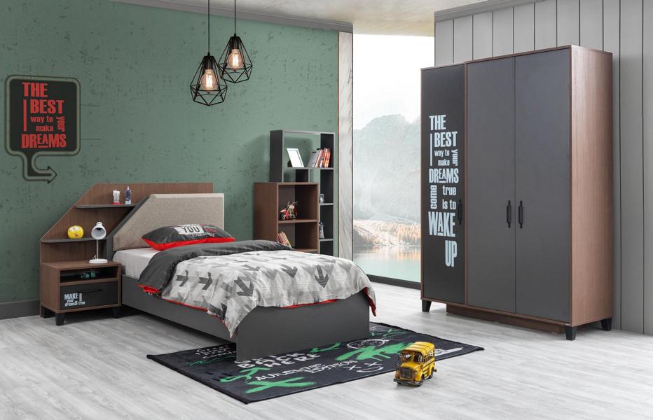 Modern Kinderzimmer Set Kinderbett Nachttisch Kleiderschrank  Top-Qualität Grau