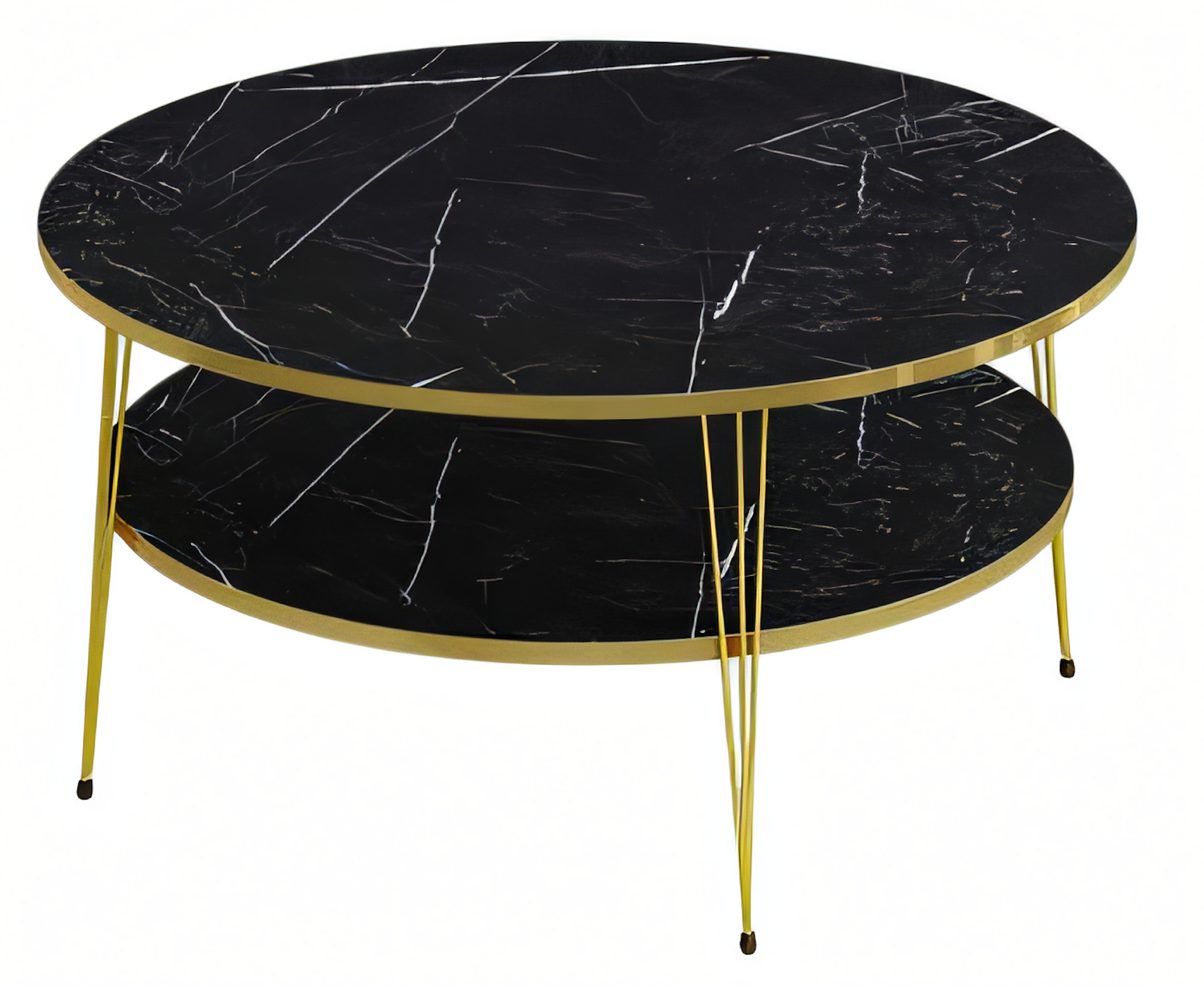 Holz-Couchtisch mit metallischen Goldbeinen – robust und edel