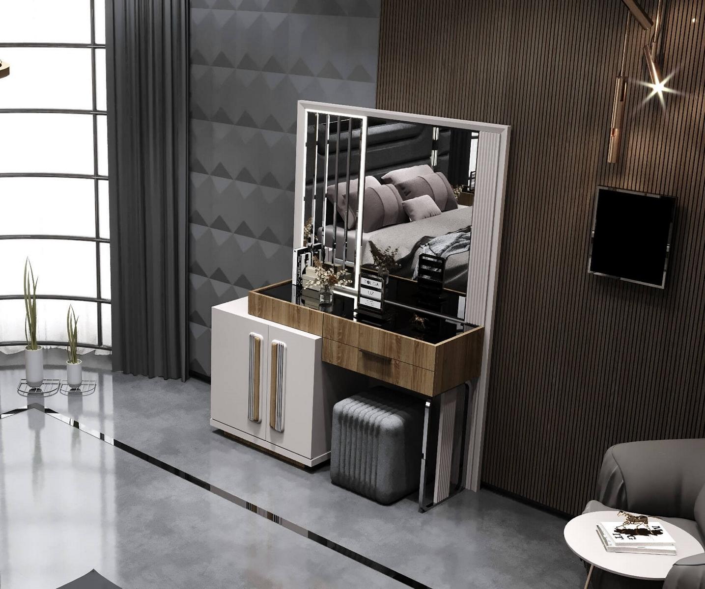 Eleganter Schminktisch mit Spiegel und Holzdetails für das Schlafzimmer