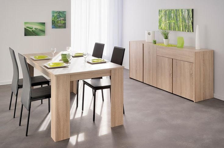 Schicke Essgruppe Beiger Esstisch Edle 4x Textilstühle Kommode