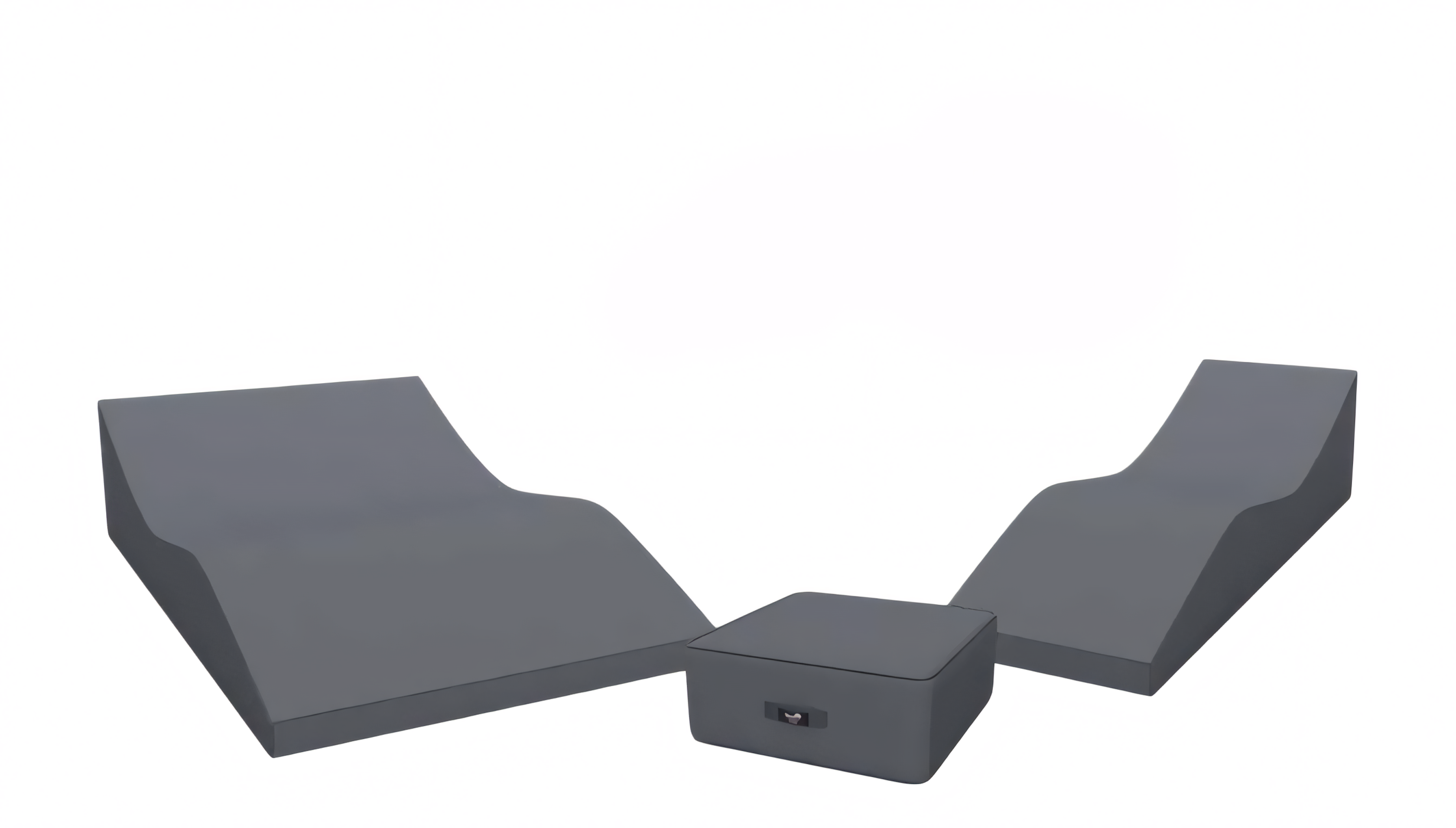 Grauer Liegestuhl-Set Exklusiver 2-Sitzer Komkapter Couchtisch 3tlg