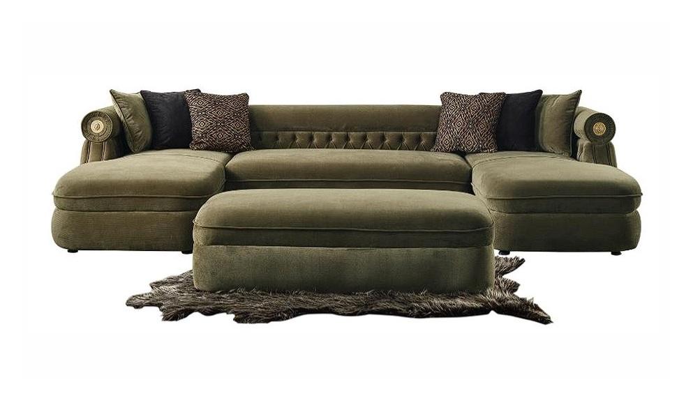 Großes Set für das Wohnzimmer Grüner Ecksofa in U-Form weicher Hocker