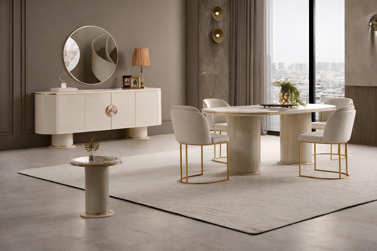 Beige Esszimmergarnitur Designer Esstisch 4x Stühle Sideboard