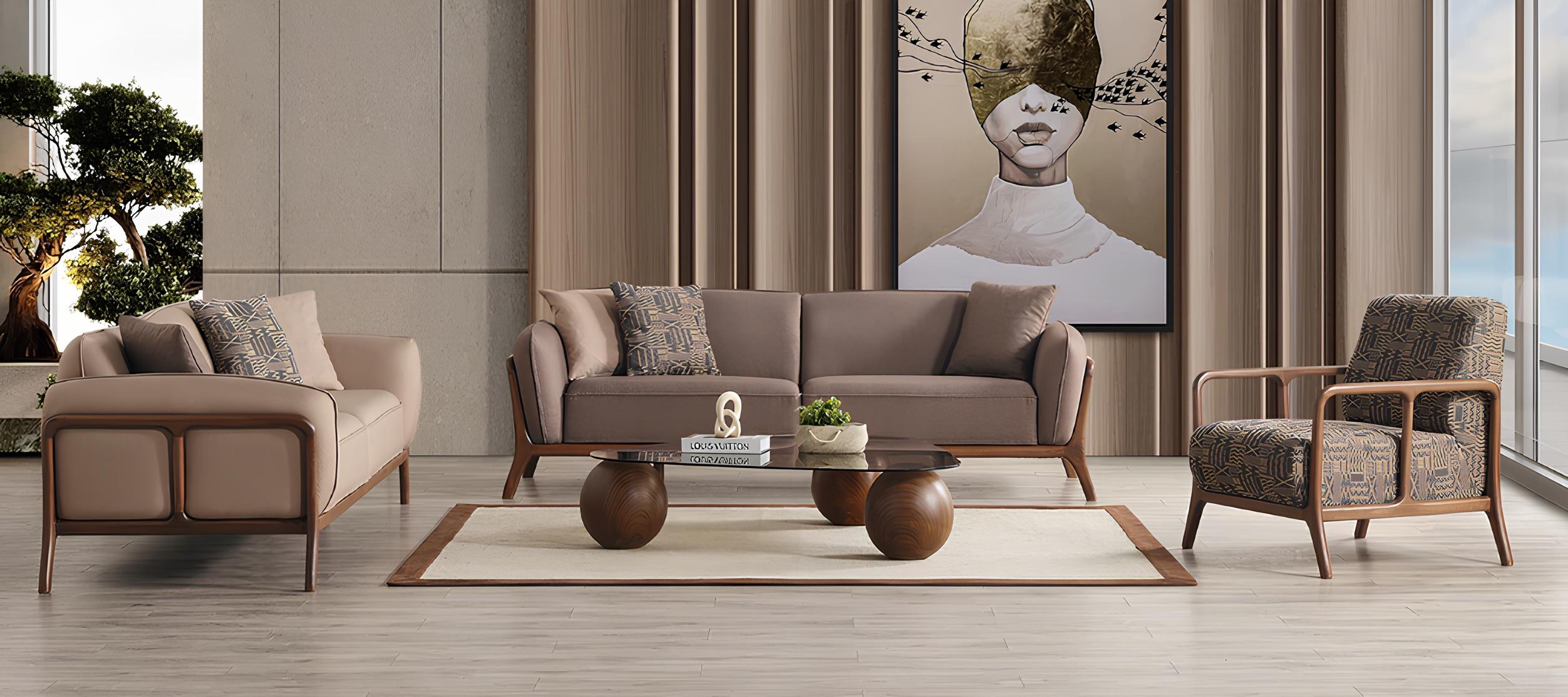 2x 3-Sitzer-Sofa Lounge-Sessel Moderner Stil Wohnzimmergarnitur