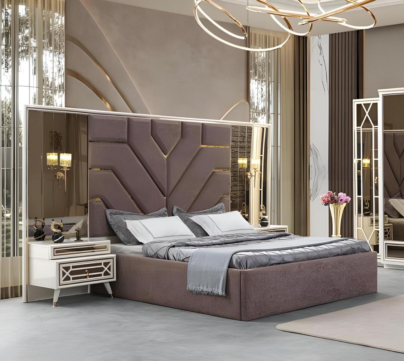 Edle Schlafzimmer Garnitur Großes Schlafbett Schminktisch Schrank