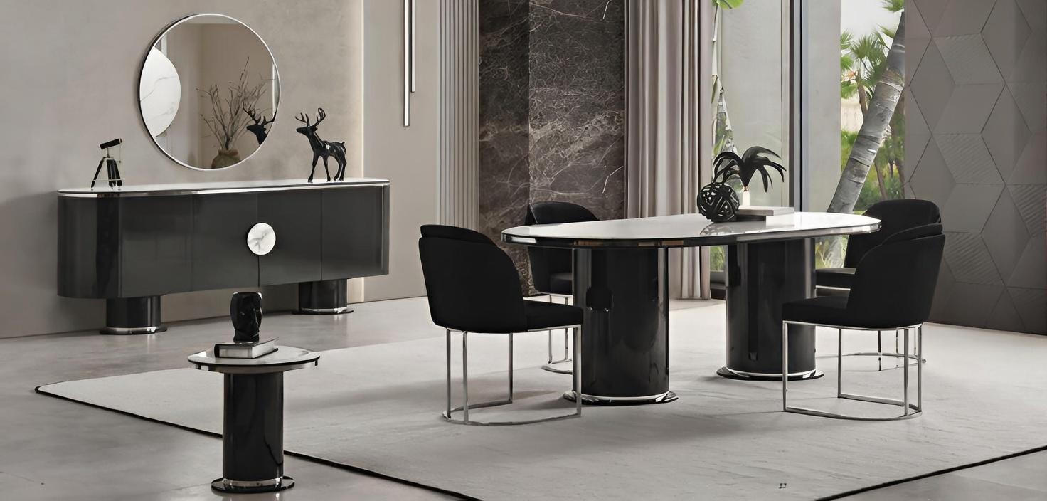 Schicke Schwarze Essgruppe Designer Esstisch Beistelltisch Spiegel