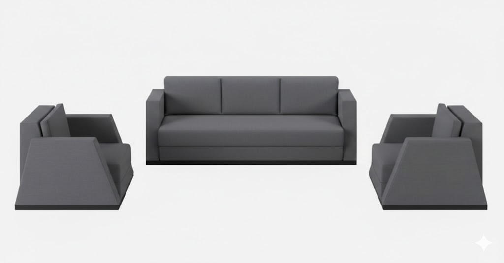 Stilvolle Graue Couchgarnitur 3-Sitzer Sofa 2x Edle Textilsessel