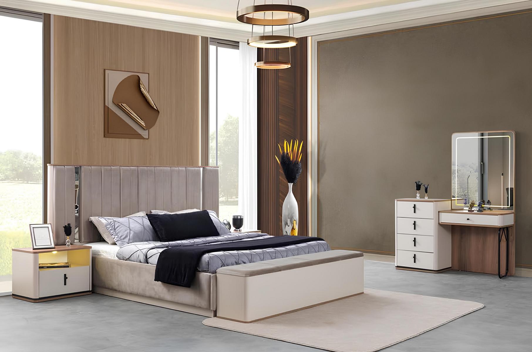 Stilvolles Schlafzimmer Set mit Bett 2x Nachttischen und Schminktisch