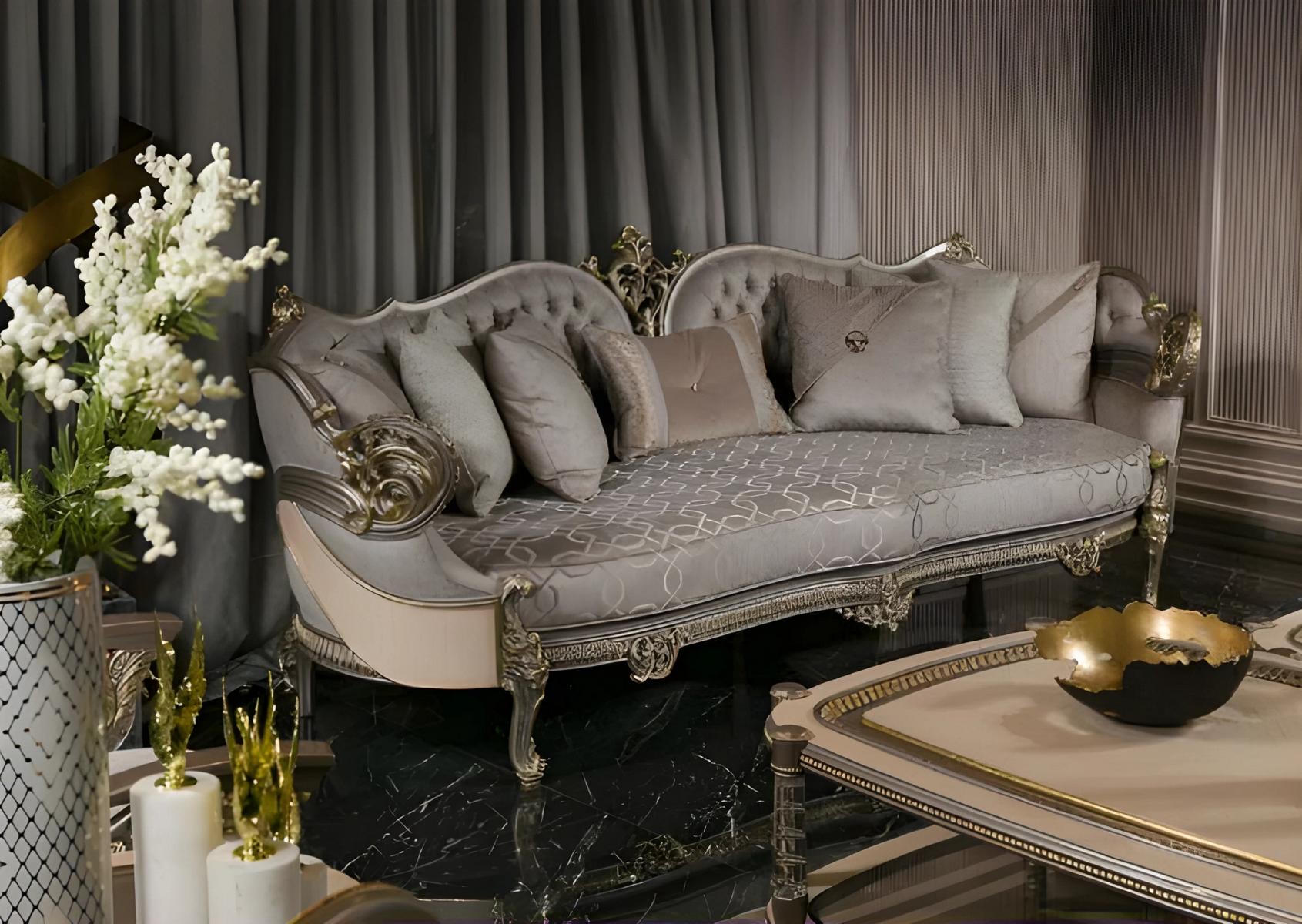 Grauer Klassischer Chesterfield 3-Sitzer Edles Wohnzimmer Sofa