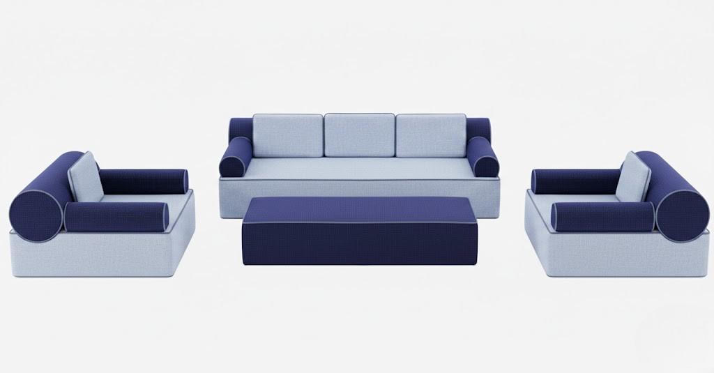 Hellblaue Couchgarnitur Edle Polstermöbel 3-Sitzer Couchtisch 4tlg