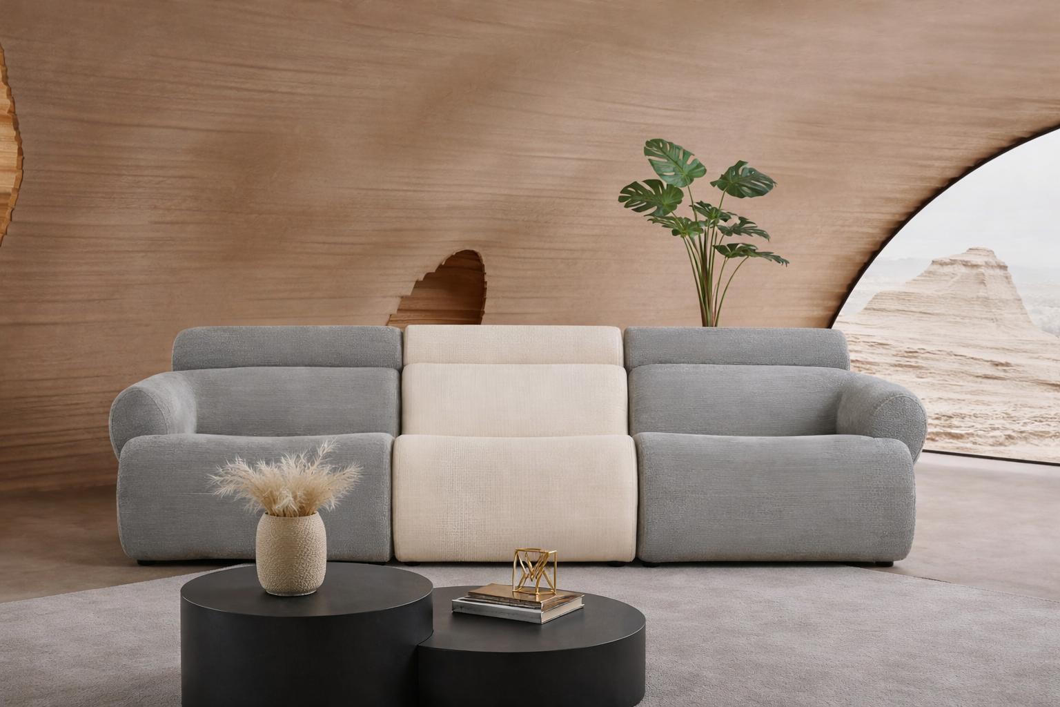 Gemütliche 4-Sitzer Grau-Beiges Polstersofa Wohnzimmer Sofas