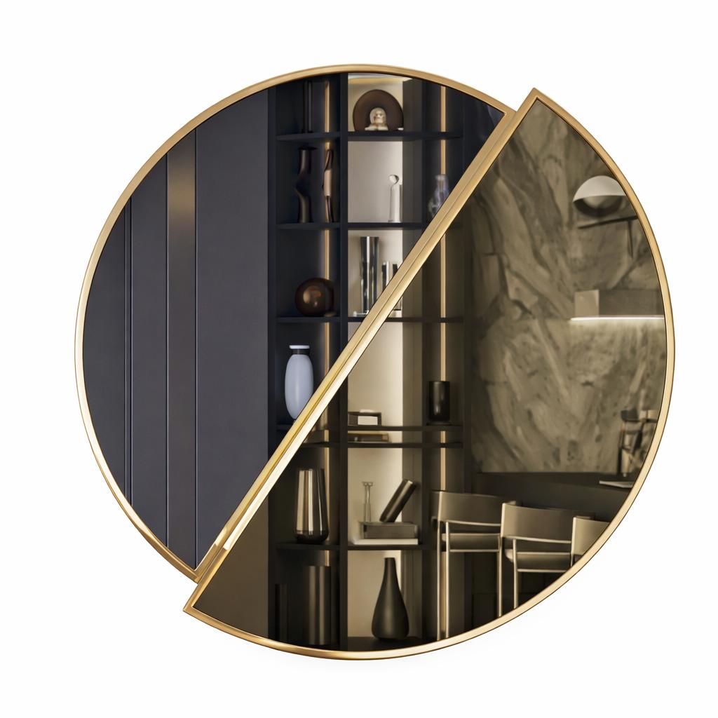 Elegantes rundes Spiegel mit goldener Akzenttrennlinie im Design