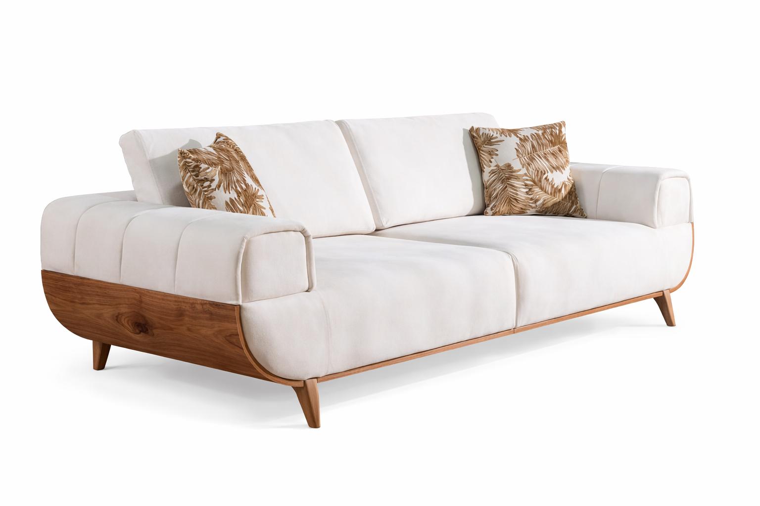 3-Sitzer-Sofa Weiß Moderner Stil Holzbeine Holzrahmen Weiche Armlehnen