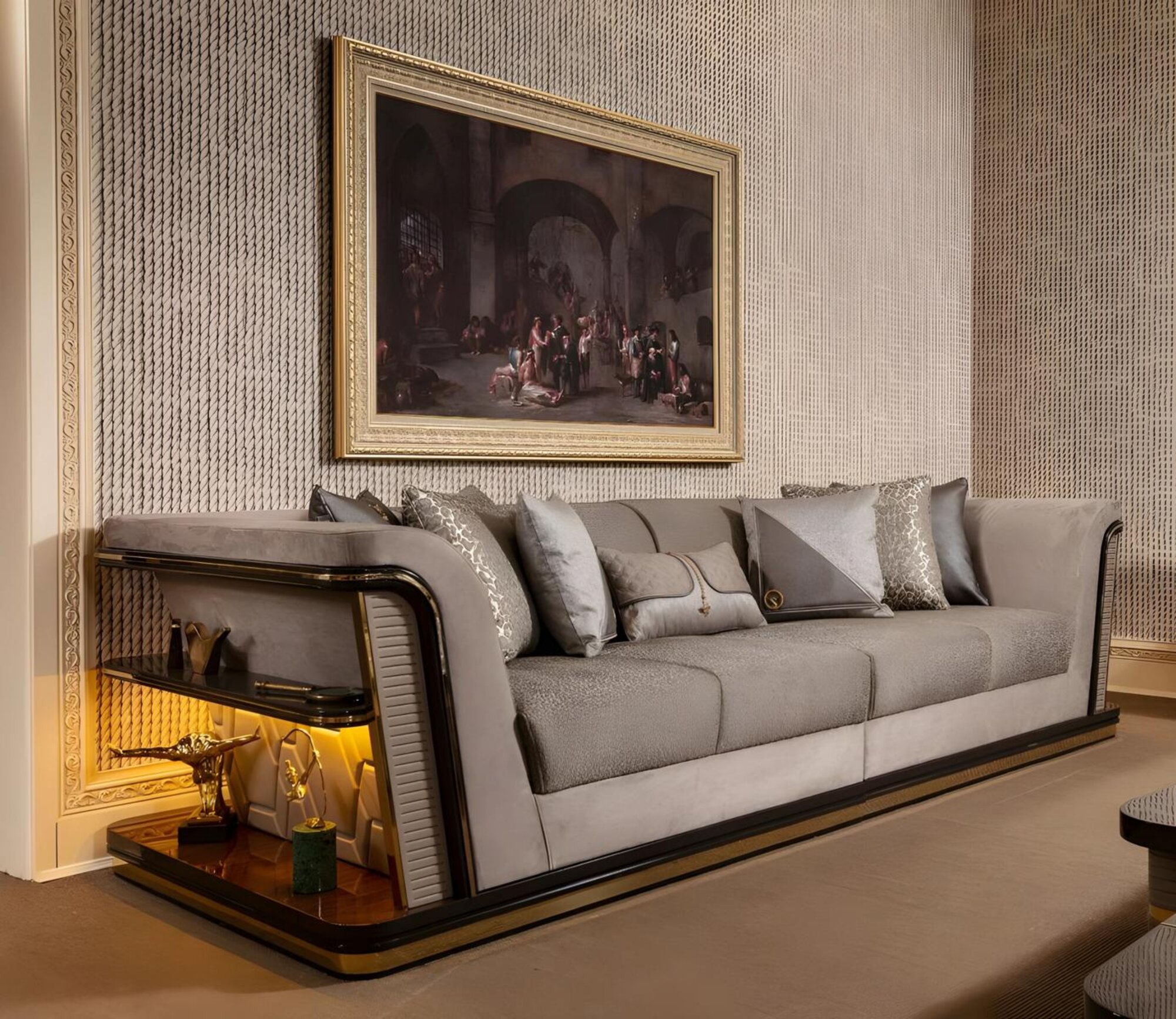 Beiger 3-Sitzer Moderne Wohnzimmer Polstercouch Edles Textilsofa