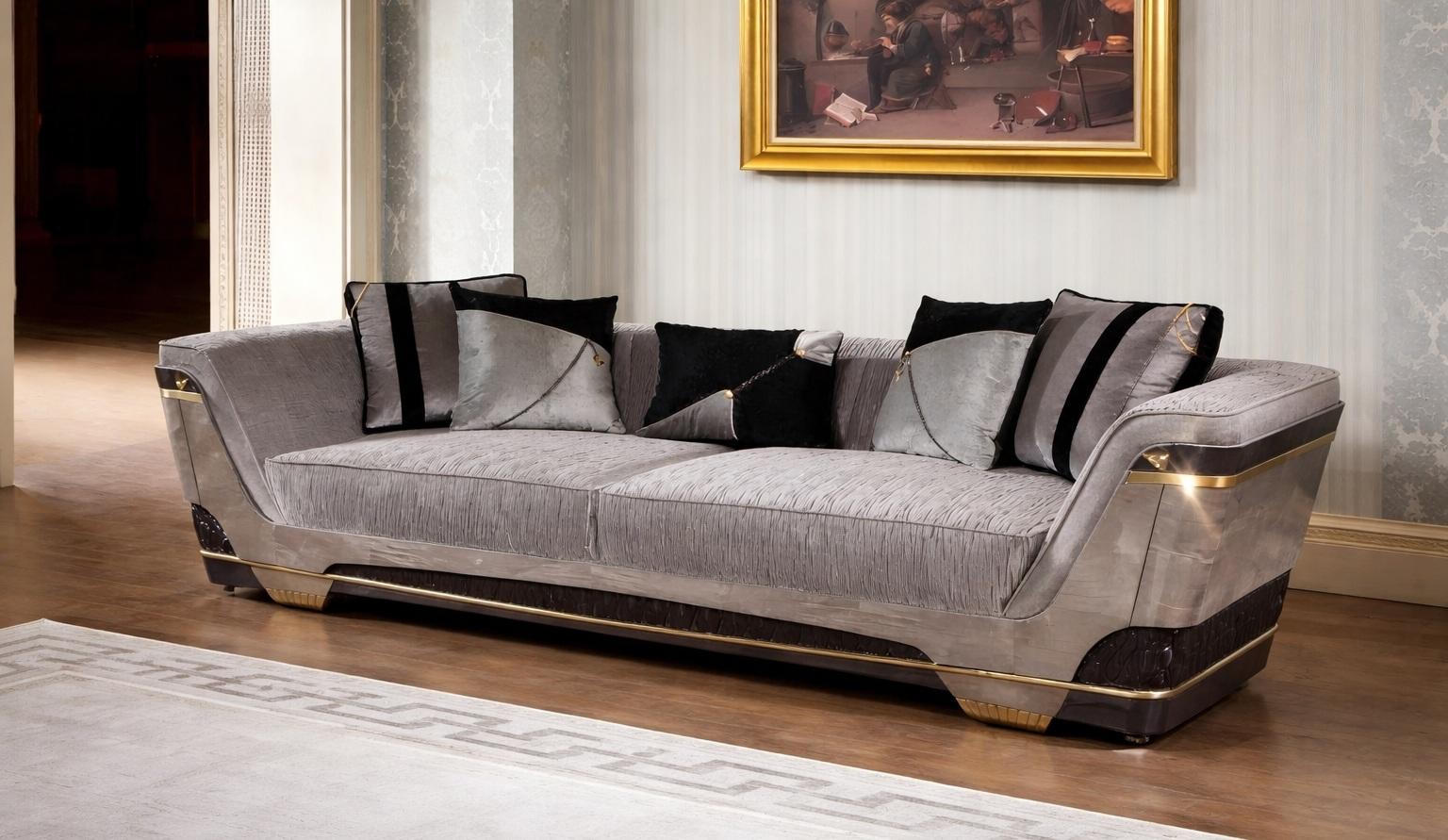 Schicker Grauer 3-Sitzer Wohnzimmer Polstersofas Edle Verarbeitung