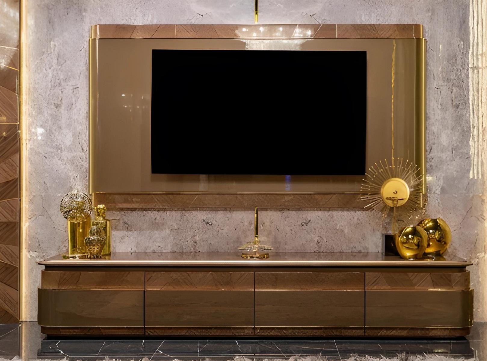 Designer Braune TV-Kommode Luxuriöser TV-Ständer Holz Lowboard