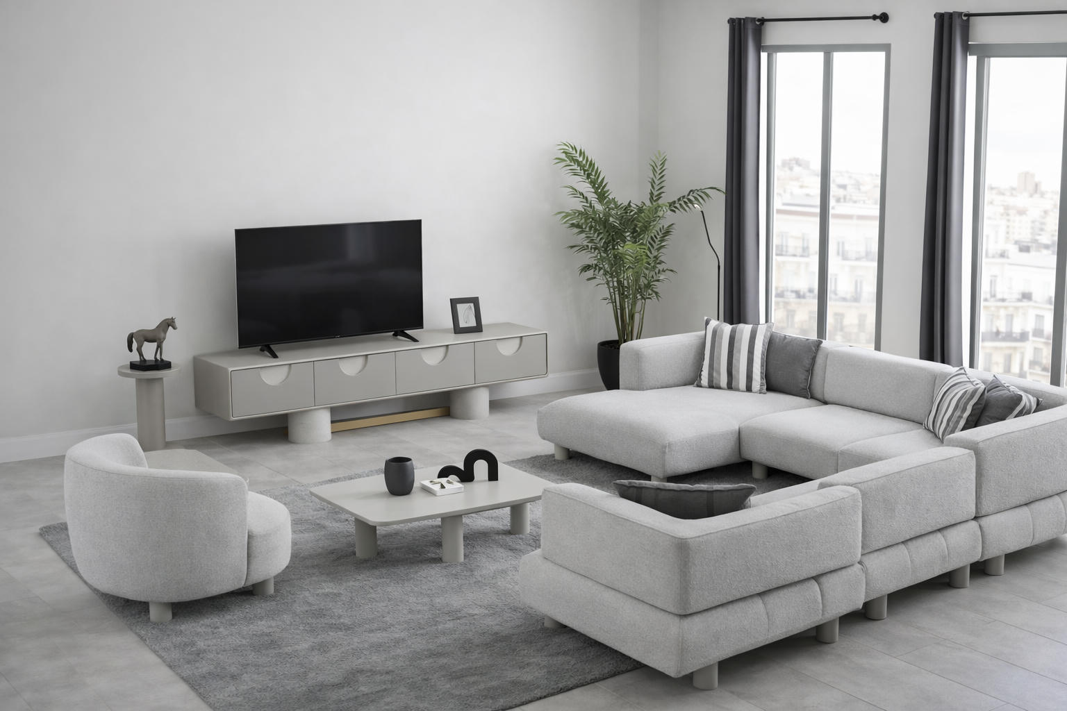 Modernes Graues TV-Lowboard Exklusiver TV-Schrank Wohnzimmer Möbel