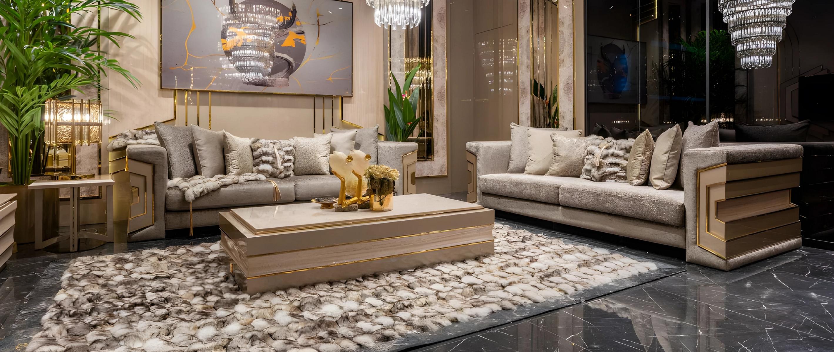 Modernes Wohnzimmer-Set Exklusive Sofas Edler Couchtisch Kaffeetisch