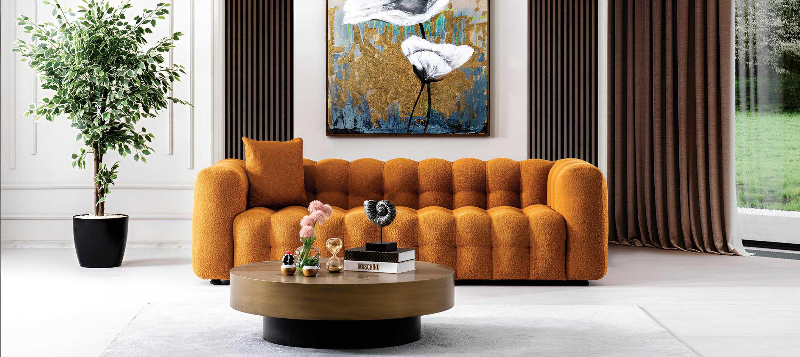 Modernes Oranges Wohnzimmer Sofa Edler 3-Sitzer Polstercouchen