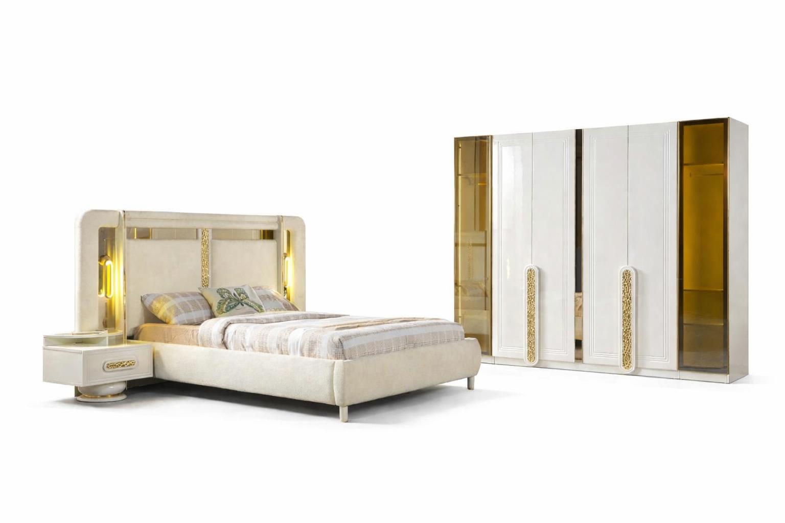 Schlafzimmer Set Modern Weiß Goldeinsätze Designer-Set Minimalismus