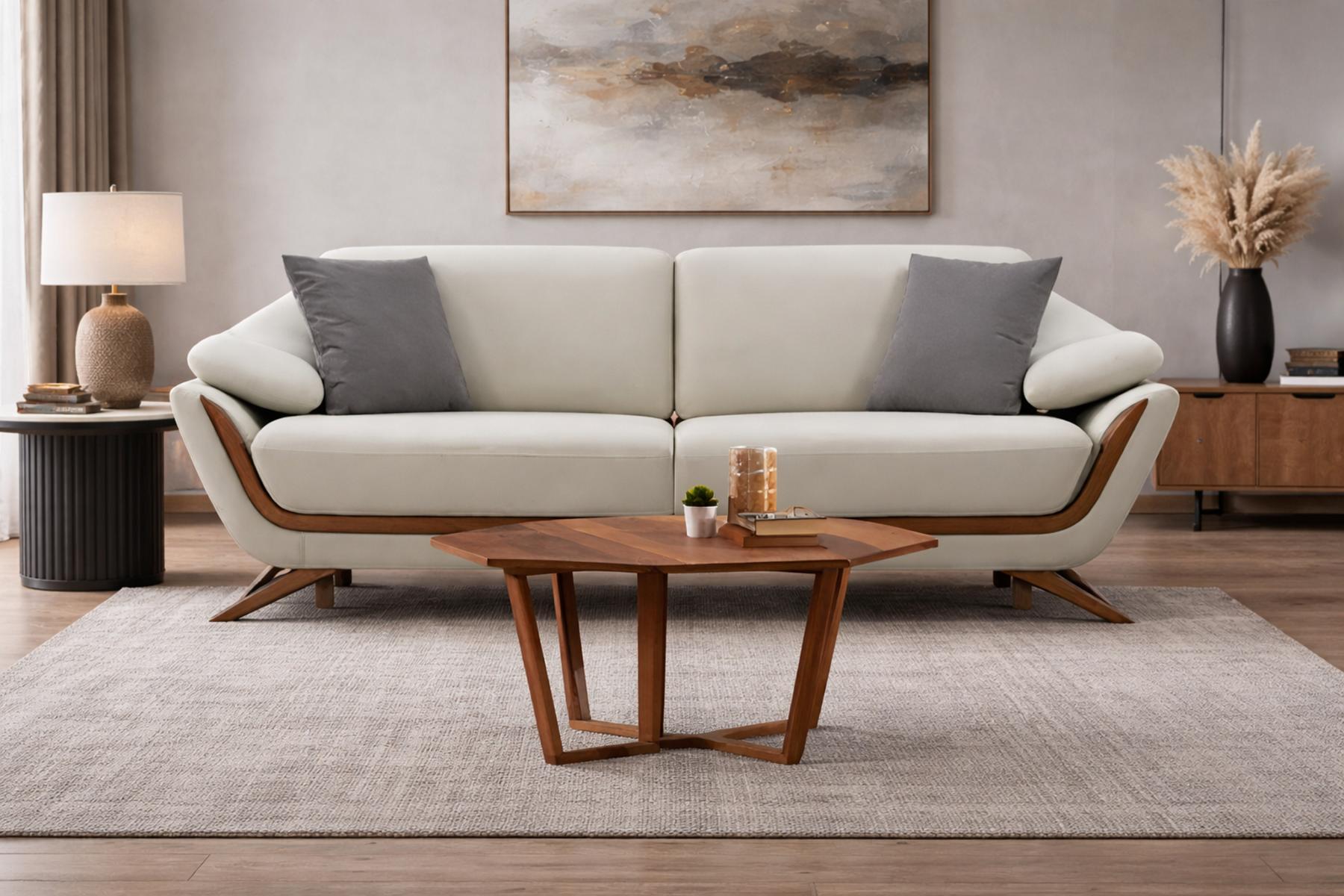 Modernes Weiß Sofa mit eleganten Holzrahmen und komfortablem Design hochwertige
