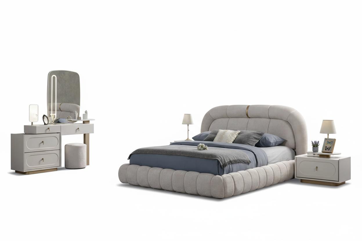 Schlafzimmer Set Modern Weiß Bett Nachttische Schminktisch Spiegel