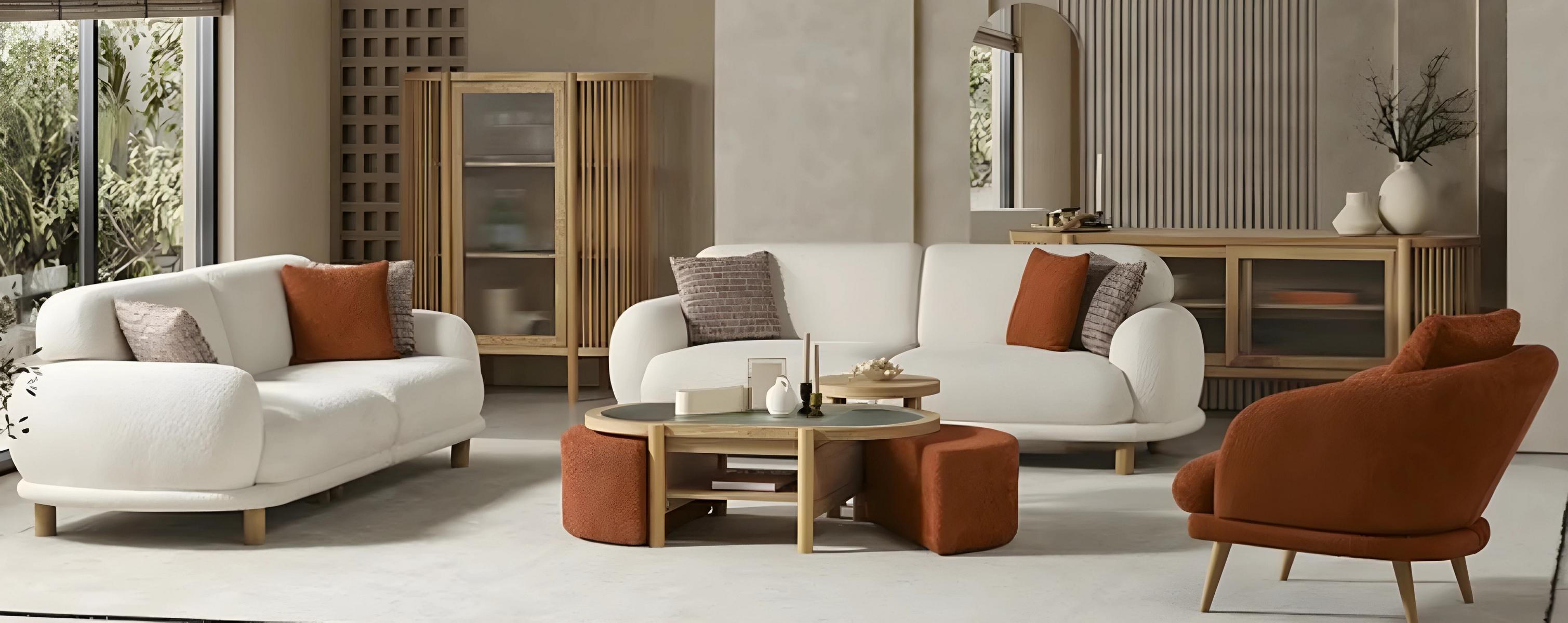 Weiß-Braune Couchgarnitur Stilvolles Gästesofa Designer Sessel