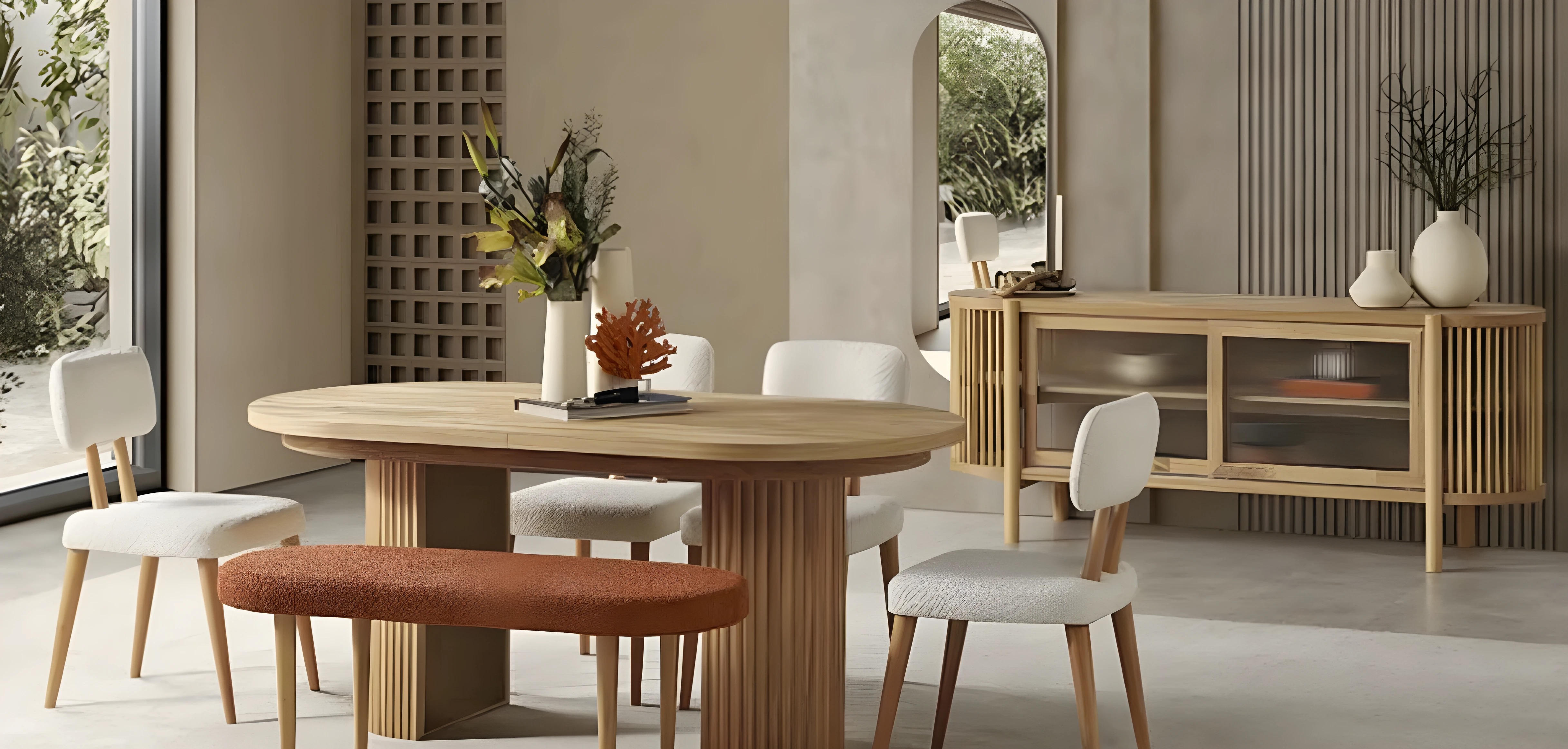 Exklusive Braun-Beige Essgarnitur Robuster Esstisch 4x Stühle Konsole