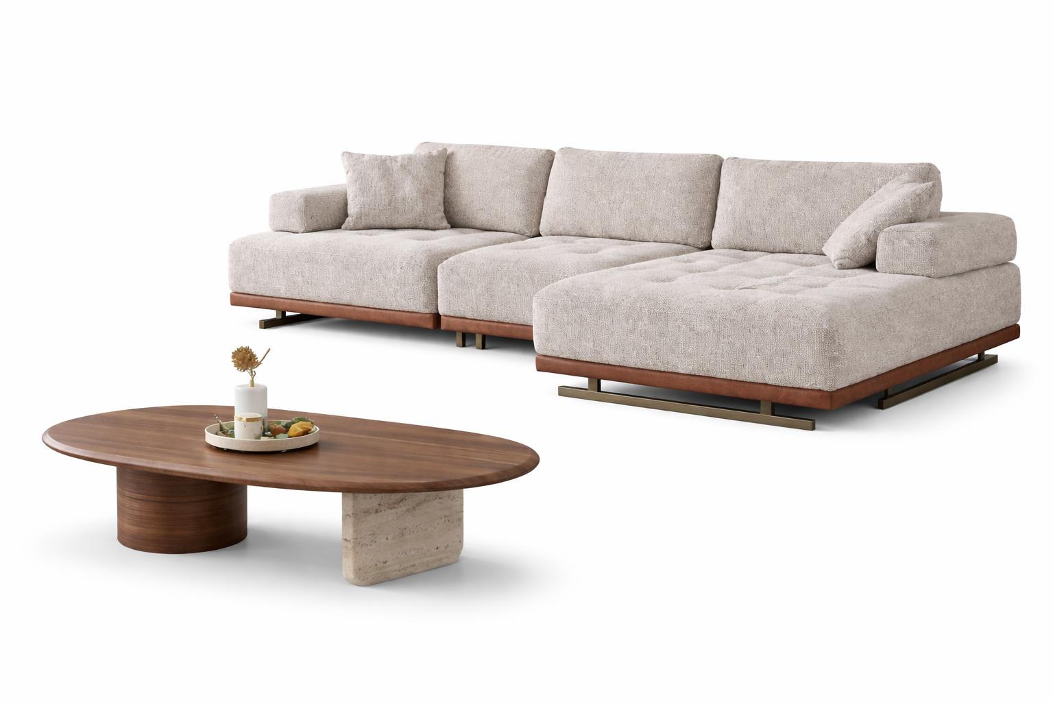 Wohnzimmer Set Moderner Stil Beige Elegantes Design Weiches Sofa